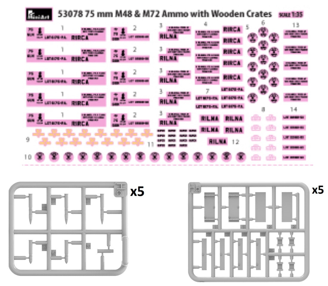 MiniArt 53078 1:35 75 mm M48 & M72 Ammo with Wooden Crates