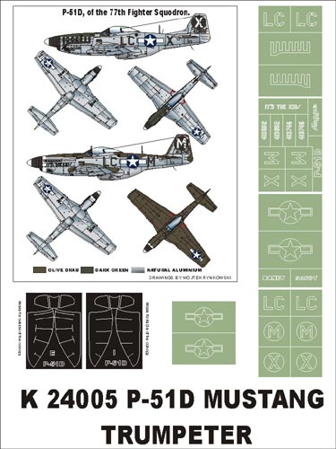 Montex K24005 1:24 P-51D Mustang (canopy frame paint masks (inside and outside)) + insignia and markings masks