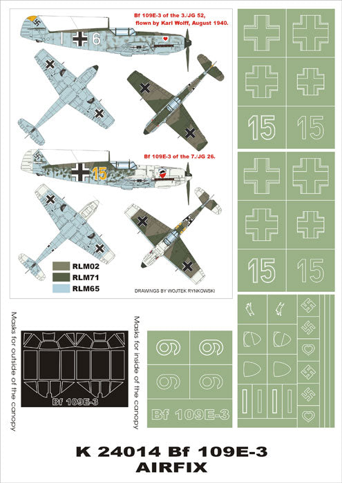 Montex K24014 1:24 Messerschmitt Bf-109E-3 (canopy frame paint masks (inside and outside)) + insignia and markings masks