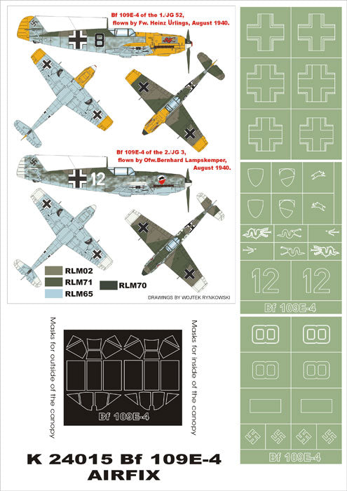 Montex K24015 1:24 Messerschmitt Bf-109E-4 (canopy frame paint masks (inside and outside)) + insignia and markings masks