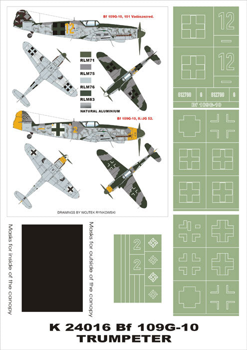 Montex K24016 1:24 Messerschmitt Bf-109G-10 (canopy frame paint masks (inside and outside)) + insignia and markings masks