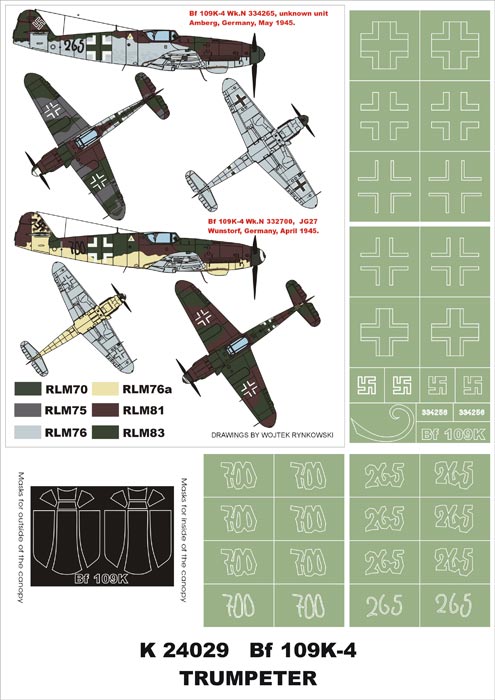 Montex K24029 1:24 Messerschmitt Bf-109K-4 (canopy frame paint masks (inside and outside)) + insignia and markings masks