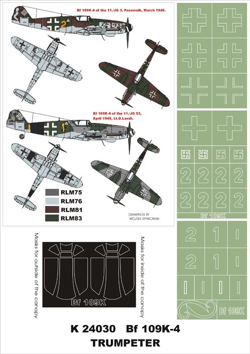 Montex K24030 1:24 Messerschmitt Bf-109K-4 (canopy frame paint masks (inside and outside)) + insignia and markings masks