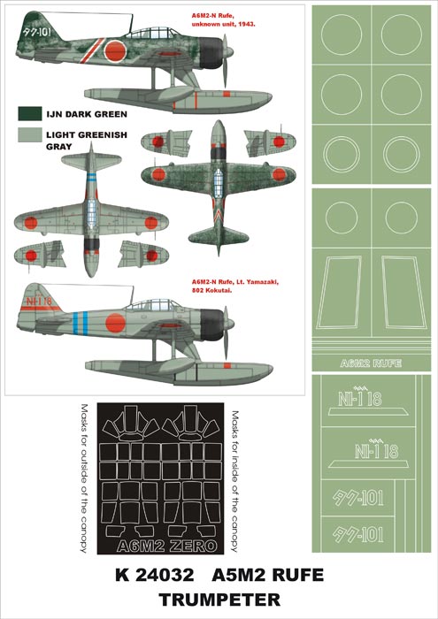 Montex K24032 1:24 Nakajima A6M2-N Rufe floatplane (canopy frame paint masks (inside and outside)) + insignia and markings masks