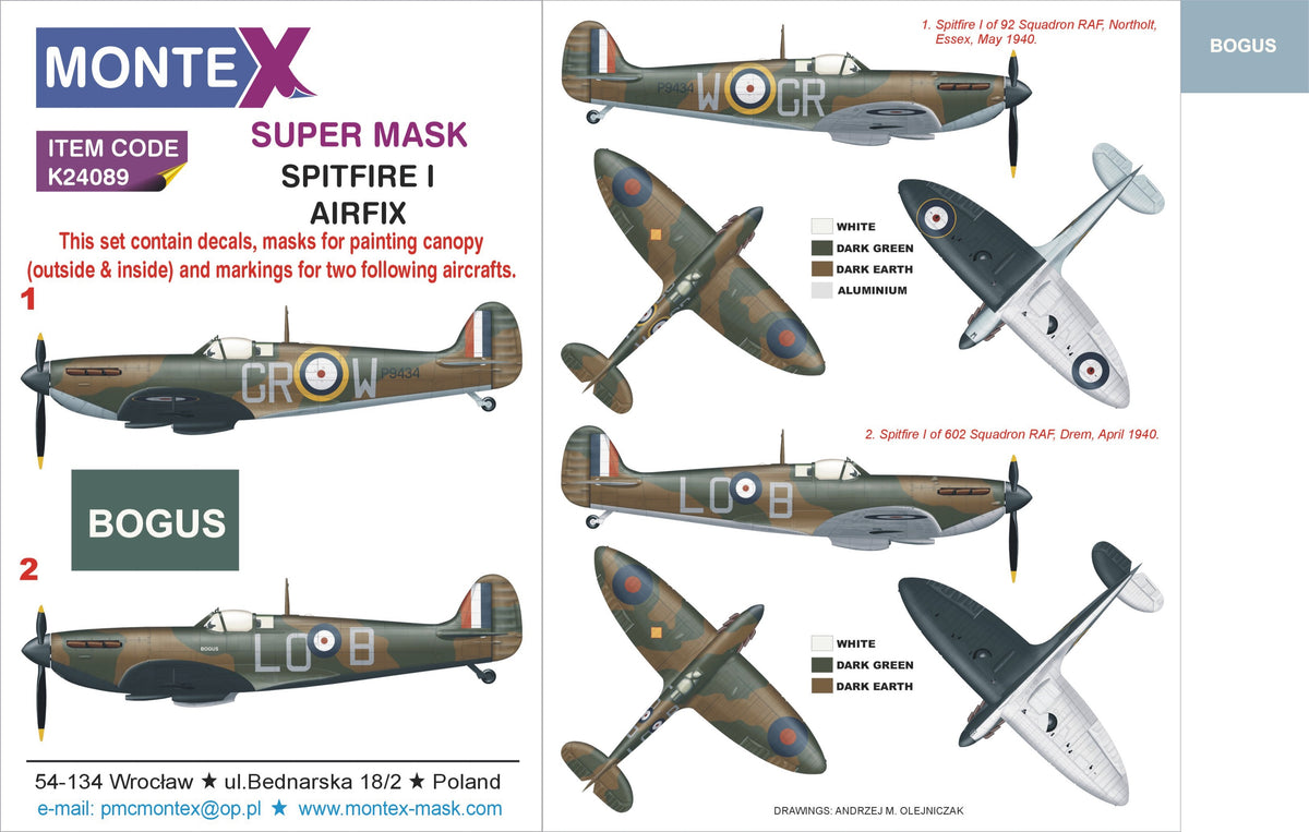 Montex K24089 1:24 Supermarine Spitfire Mk.I 2 canopy mask + insignia and markings masks + decals