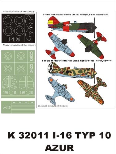 Montex K32011 1:32 Polikarpov I-16 (Spain) canopy frame paint masks insignia and markings masks