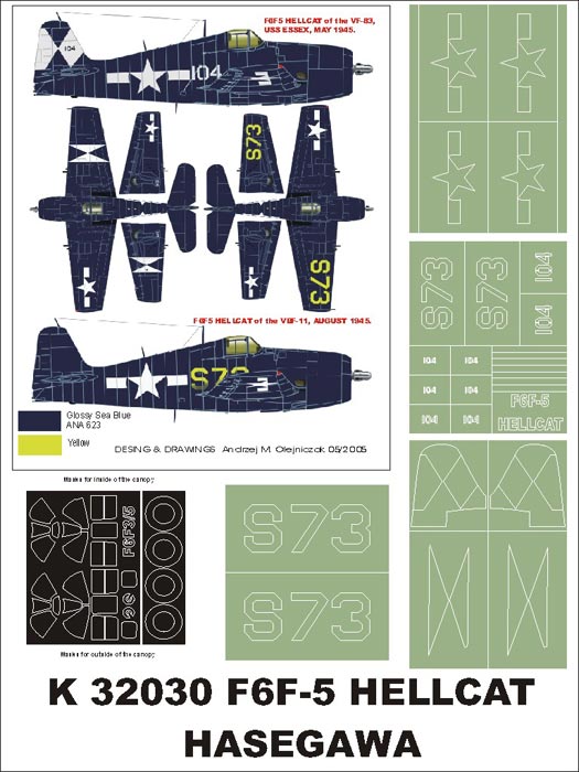 Montex K32030 1:32 F6F-5 Hellcat canopy frame paint masks + insignia and markings masks