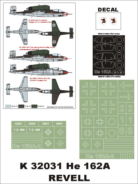 Montex K32031 1:32 Heinkel He-162A-2 Salamander canopy frame paint masks insignia and markings masks + decals