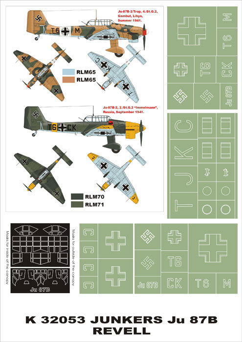 Montex K32053 1:32 Junkers Ju-87B 'Stuka' canopy frame paint masks + insignia and markings masks