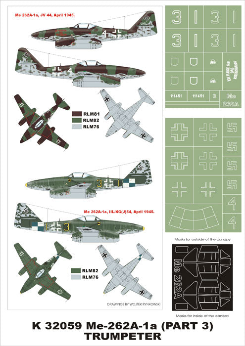 Montex K32059 1:32 Messerschmitt Me-262A-1a canopy frame paint masks insignia and markings masks