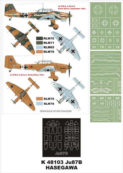 Montex K48103 1:48 Junkers Ju-87B-2 'Stuka' (Snake) canopy frame paint masks + insignia and markings masks