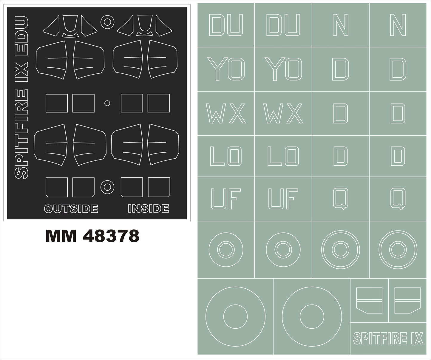 Montex MM48378 1:48 Supermarine Spitfire Mk.IXc canopy frame paint masks + insignia and markings masks