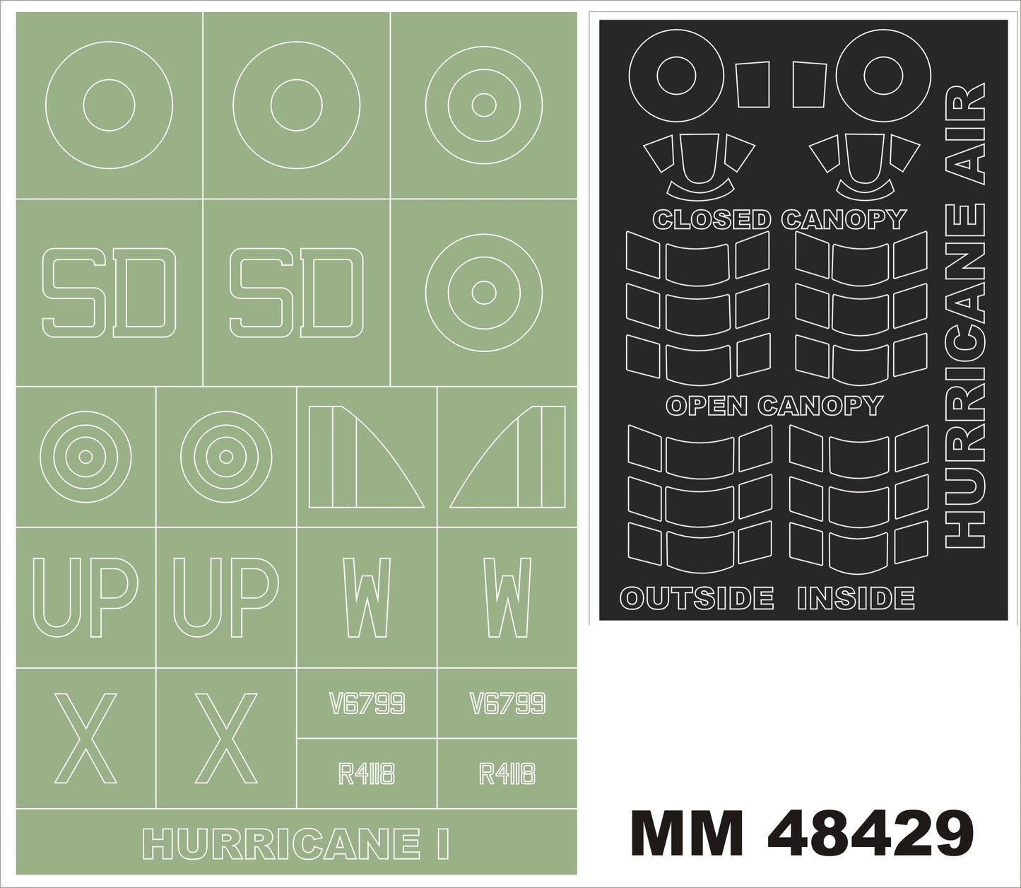 Montex MM48429 1:48 Hawker Hurricane Mk.I 2 canopy frame paint mask + insignia and markings masks