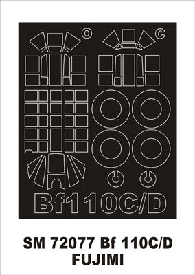 Montex SM72077 1:72 Messerschmitt Bf-110C/D canopy frame paint mask (outside only)