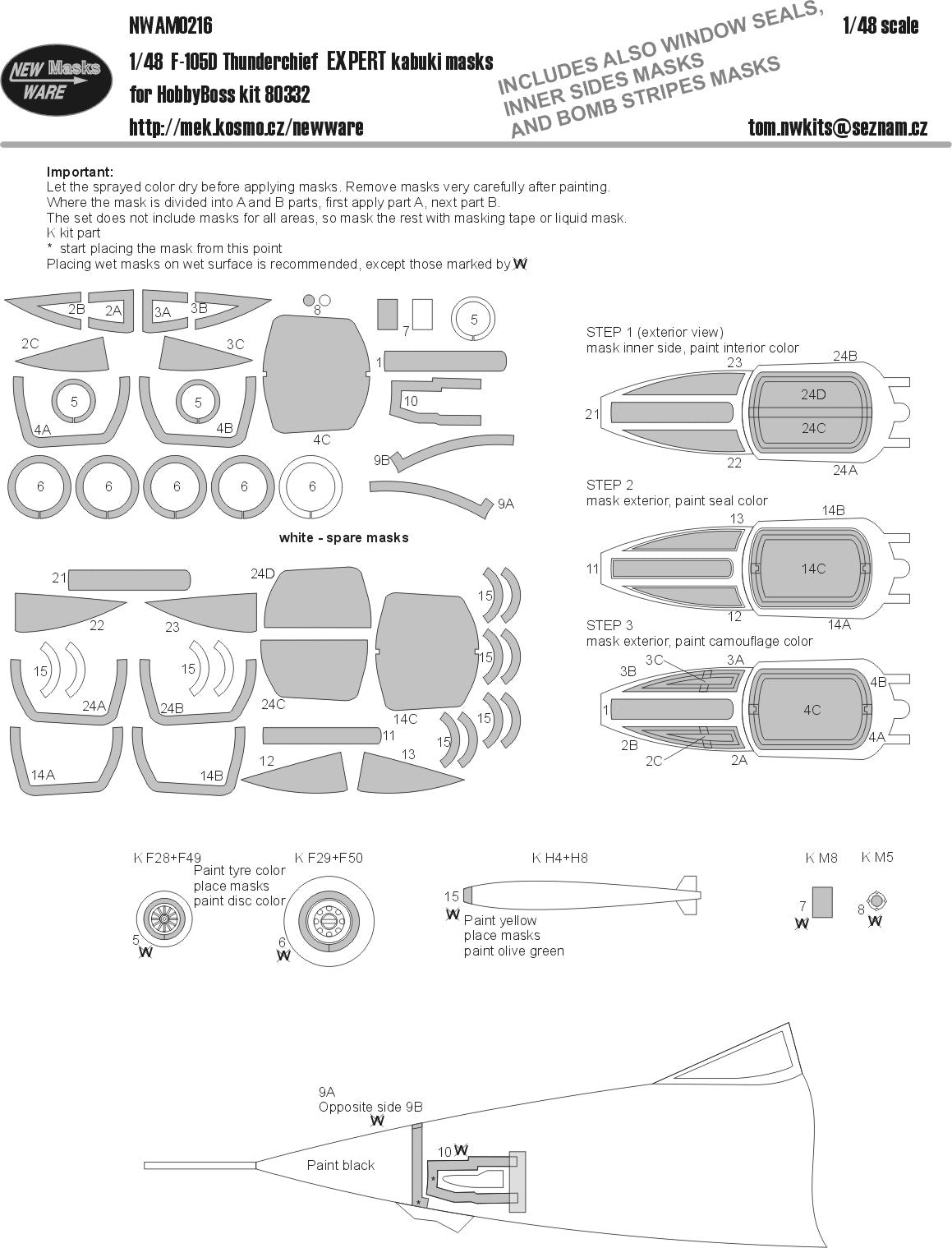 New Ware NWAM0216 1:48 F-105D Thunderchief Mask for EXPERT
