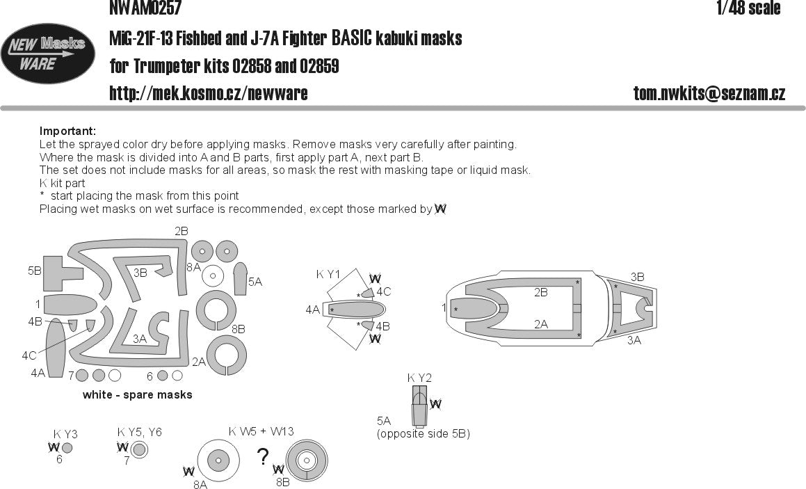 New Ware NWAM0257 1:48 MiG-21F-13 Fishbed/Chengdu J-7A BASIC kabuki masks