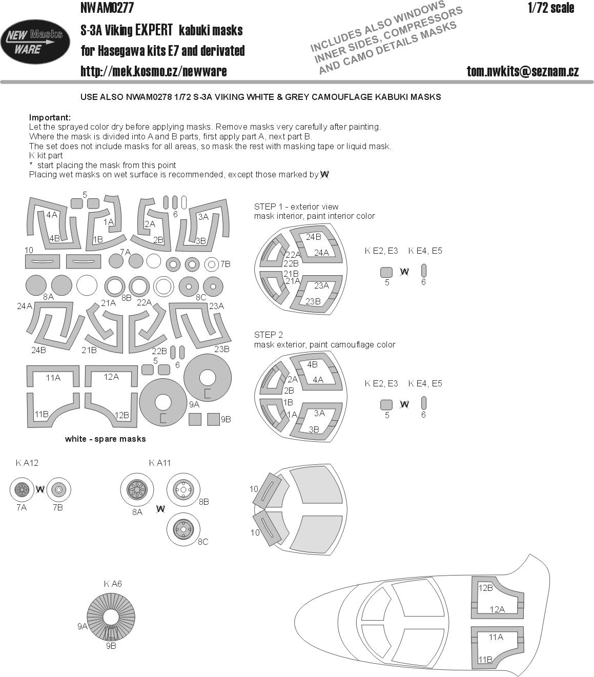 New Ware NWAM0277 1:72 Lockheed S-3A Viking VS-28 EXPERT kabuki masks