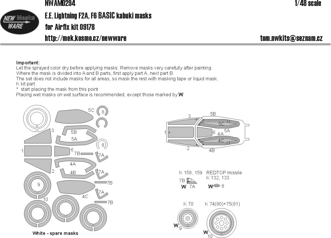 New Ware NWAM0294 1:48 BAC/EE Lightning F.2A/F.6 BASIC kabuki masks
