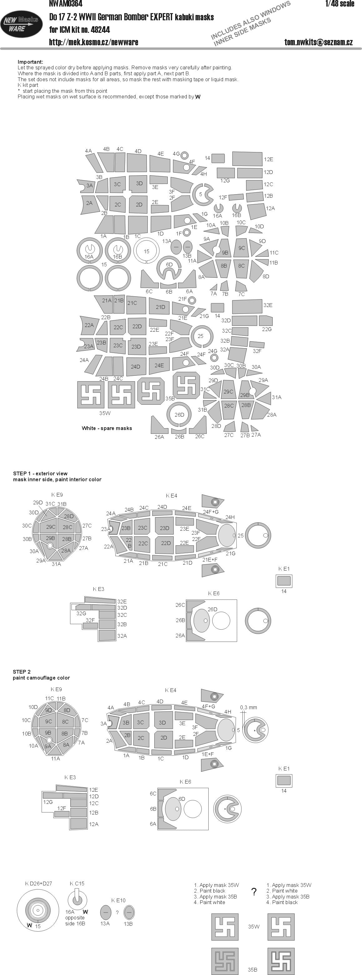New Ware NWAM0364 1:48 Dornier Do-17Z-2 WWII German bomber EXPERT kabuki masks