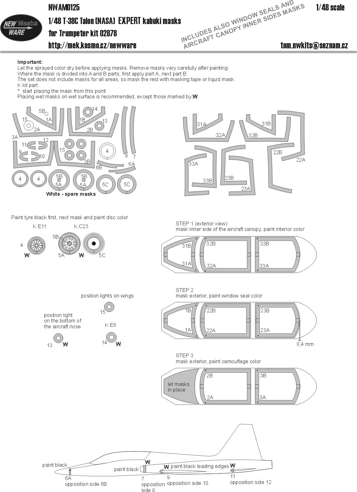 New Ware NWAM0125 1:48 Northrop T-38C Talon (NASA) EXPERT kabuki masks