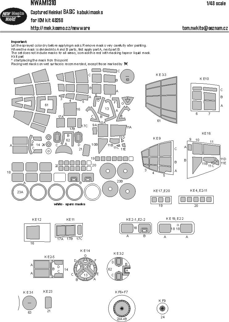 New Ware NWAM1310 1:48 Captured Heinkel He-111H-20 BASIC kabuki masks
