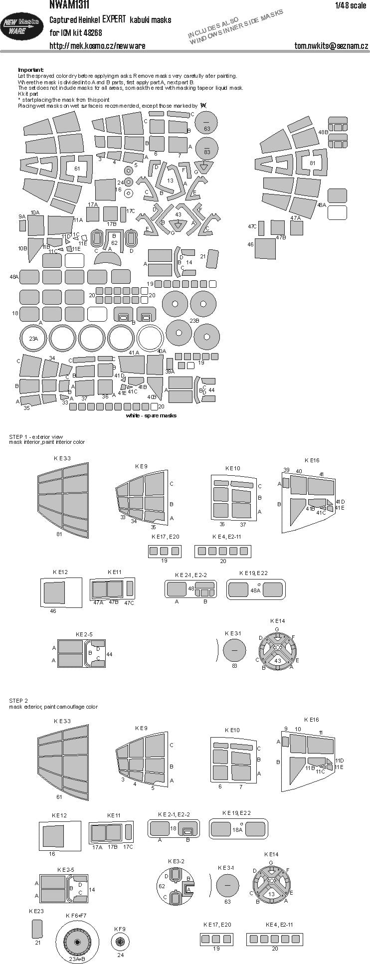 New Ware NWAM1311 1:48 Captured Heinkel He-111H-20 EXPERT kabuki masks
