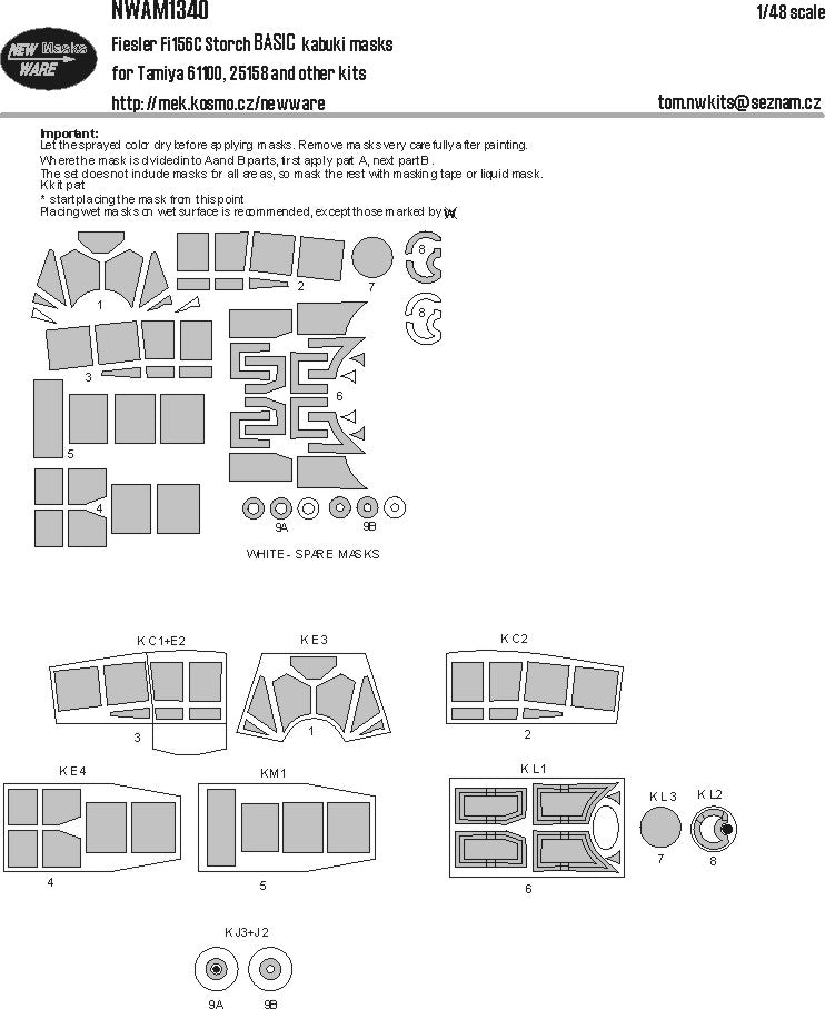 New Ware NWAM1340 1:48 Fieseler Fi-156C Storch BASIC kabuki masks