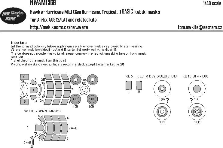 New Ware NWAM1369 1:48 Hawker Hurricane Mk.I (Sea Hurricane, Tropical BASIC kabuki mask set