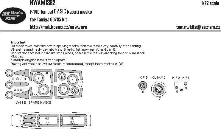 New Ware NWAM1382 1:48 Grumman F-14D Tomcat BASIC kabuki mask set