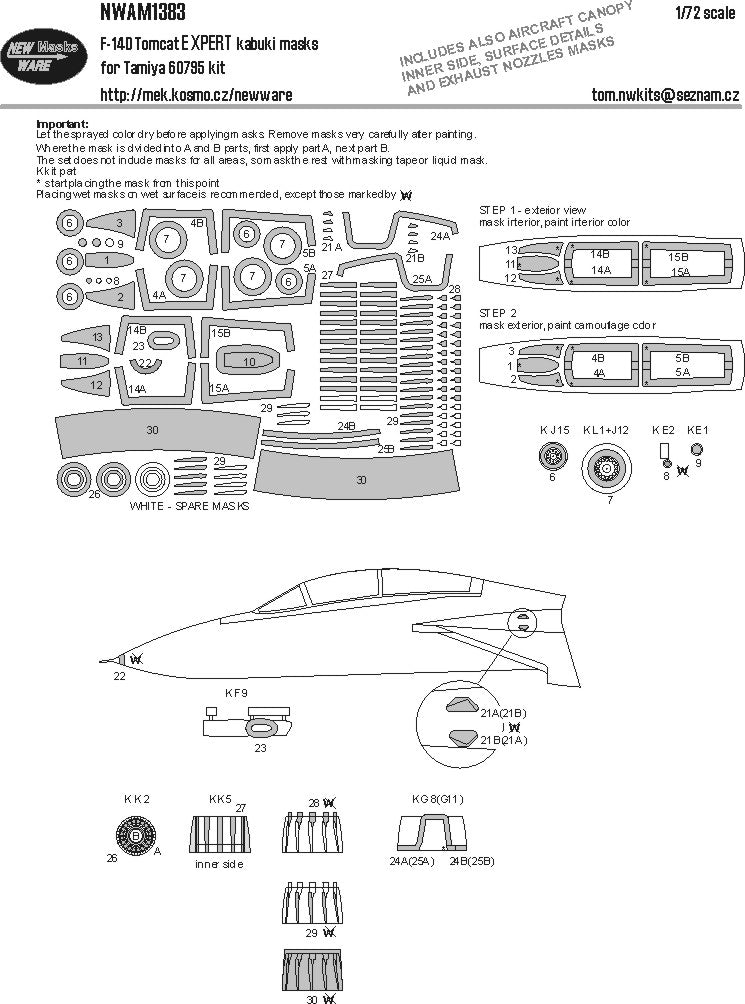 New Ware NWAM1383 1:48 Grumman F-14D Tomcat EXPERT kabuki mask set