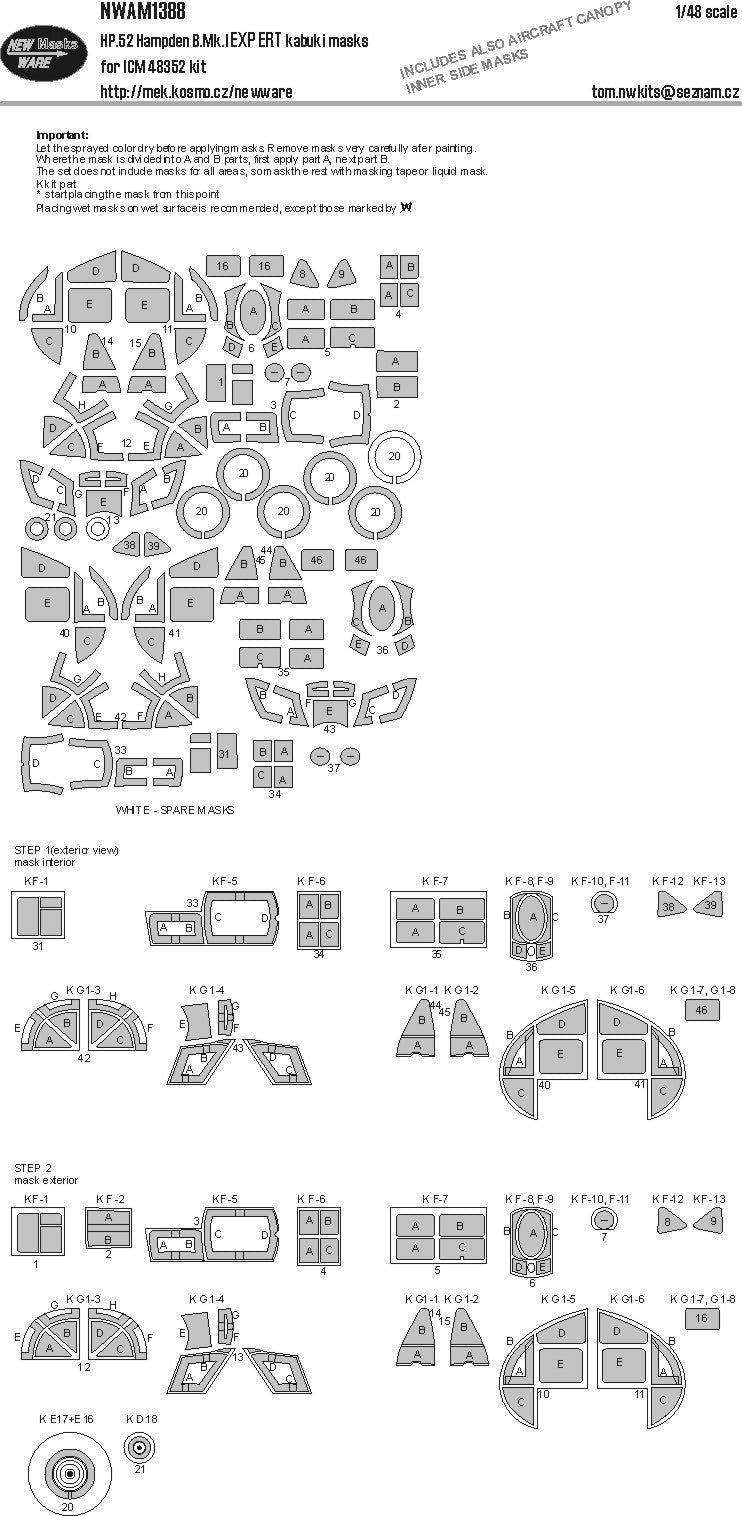New Ware NWAM1388 1:48 Handley-Page HP 52 Hampden B.Mk.I BASIC kabuki masks