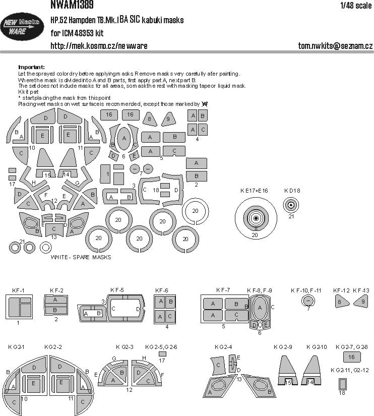 New Ware NWAM1389 1:48 Handley-Page HP 52 Hampden TB.Mk.I BASIC kabuki masks