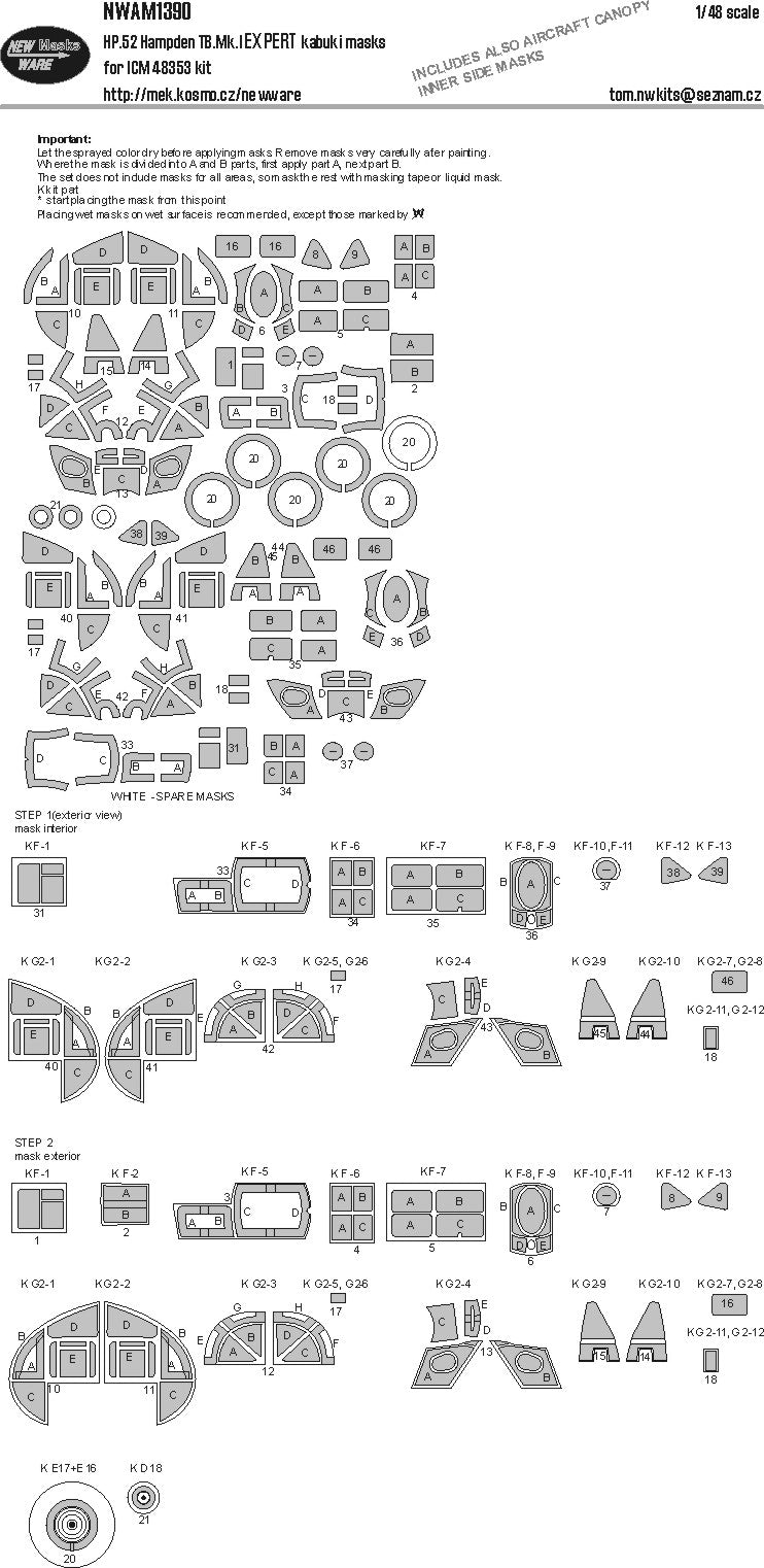 New Ware NWAM1390 1:48 Handley-Page HP 52 Hampden TB.Mk.I BASIC kabuki masks
