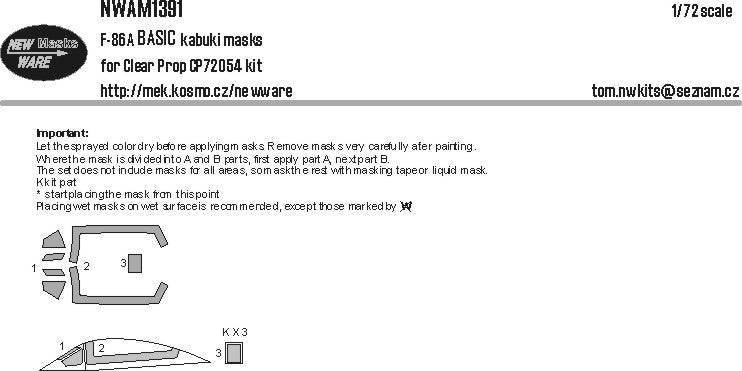 New Ware NWAM1391 1:72 North-American F-86A BASIC kabuki masks