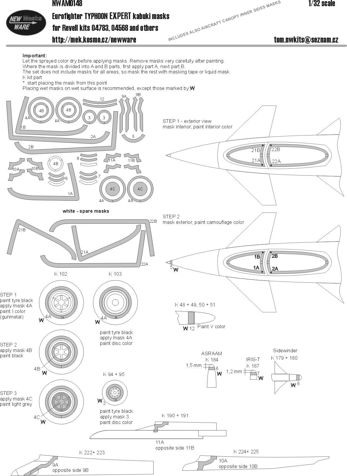 New Ware NWAM0148 1:32 Eurofighter EF-2000A Typhoon aircraft canopy EXPERT set
