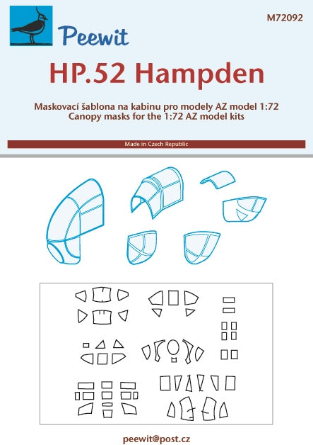 Peewit M72092 1:72 Handley-Page Hampden Mk.I canopy frame paint mask