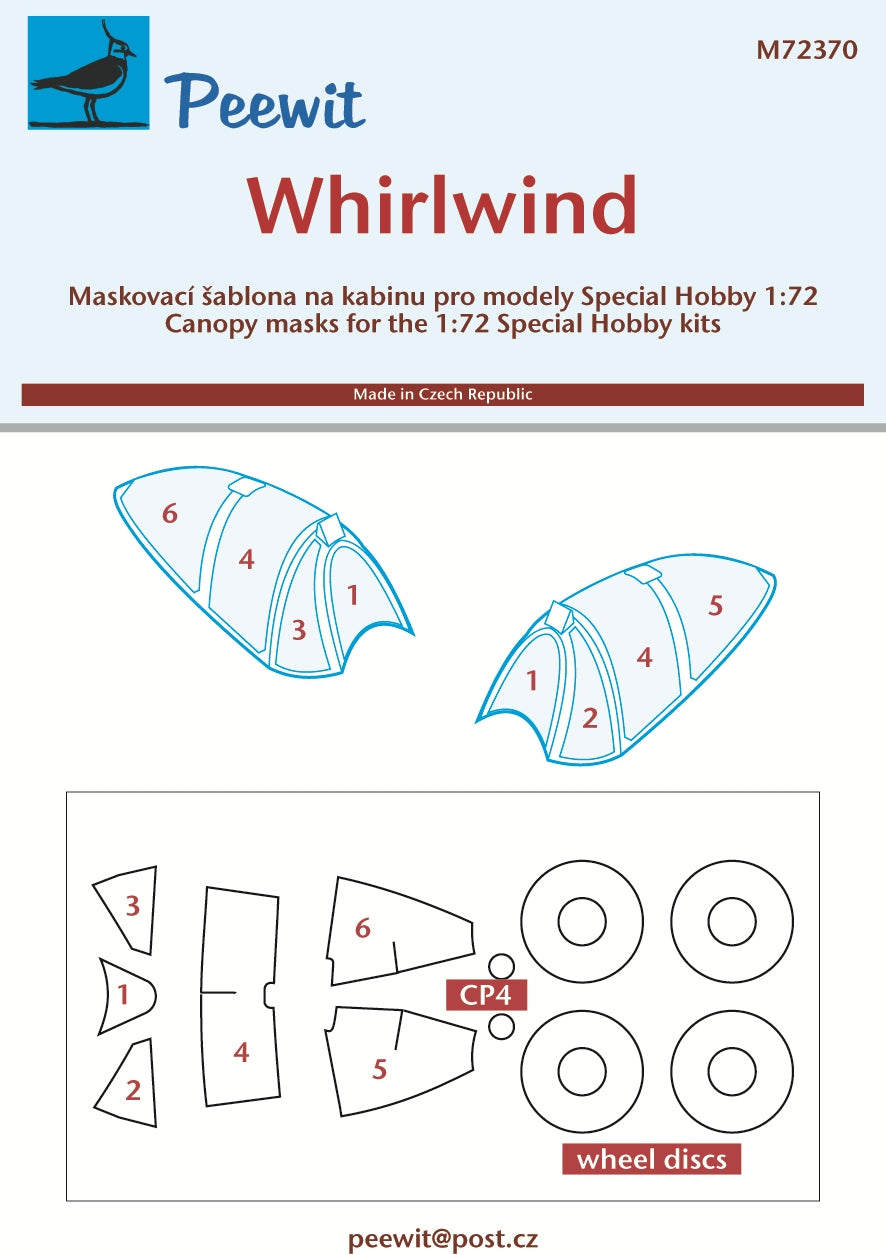 Peewit M72370 1:72 Westland Whirlwind Mk.I wheels and canopy frame paint masks