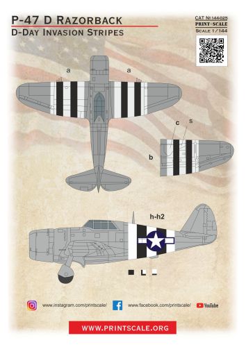 Print Scale 14425 1:144 Republic P-47D Thunderbolt Razorback. D-Day Invasion Stripes