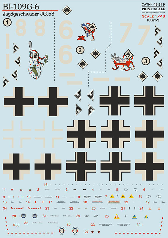 Print Scale 48319 1:48 Messerschmitt Bf-109G-6. Jagdgeschwader JG.53 Part 3
