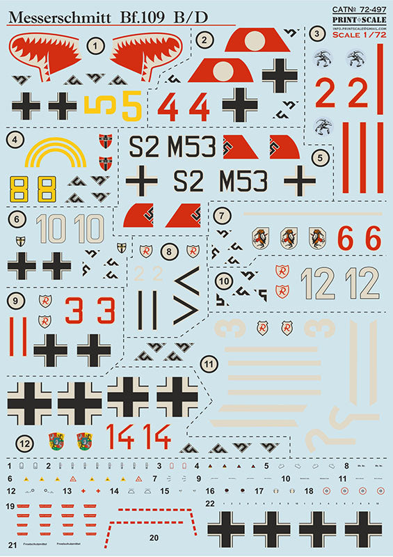 Print Scale 72-497 1:72 Messerschmitt Bf-109B/D
