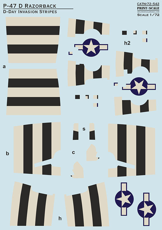 Print Scale 72542 1:72 Republic P-47D Thunderbolt Razorback. D-Day Invasion Stripes