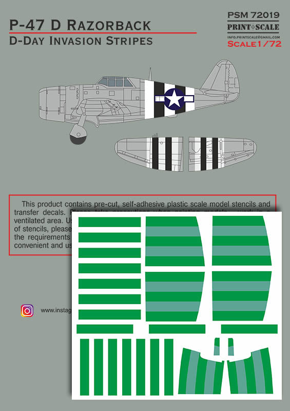 Print Scale PSM72019 1:72 P-47D Thunderbolt Razorback. D-Day Invasion Stripes