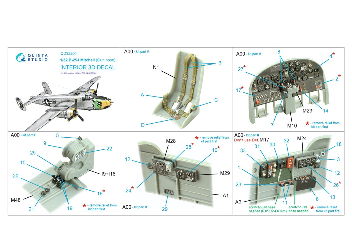 Quinta Studio QD32204 1:32 North-American B-25J Mitchell Gun nose (3D-Printed) & coloured Interior
