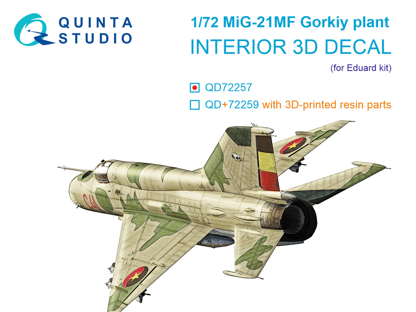 Quinta Studio QD72257 1:72 Mikoyan MiG-21MF (Gorkiy plant) 3D-Printed & coloured Interior