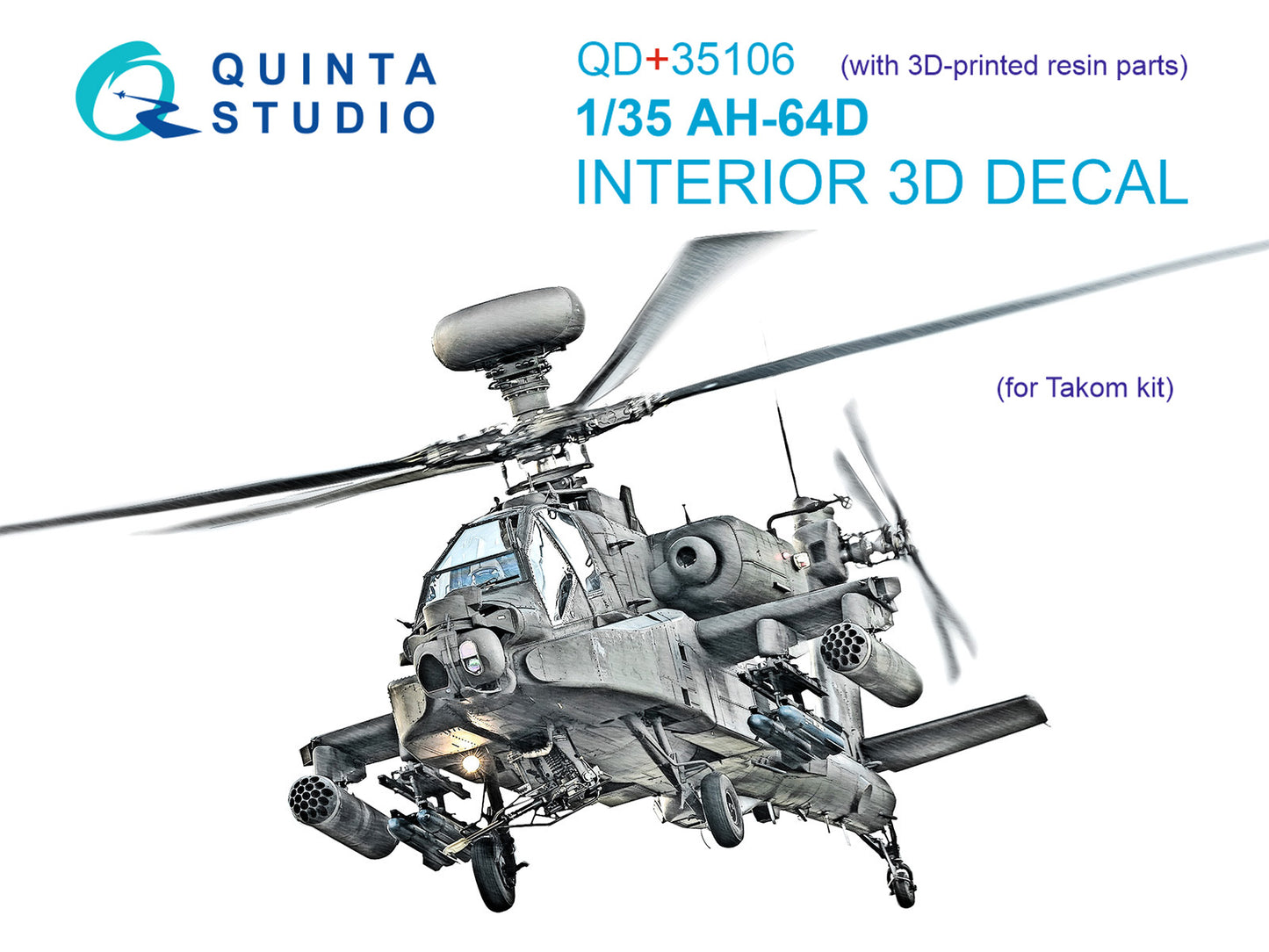 Quinta Studio QD+35106 1:35 Boeing AH-64 D Apache - Interior 3D Decal with 3D-Printed Resin Parts