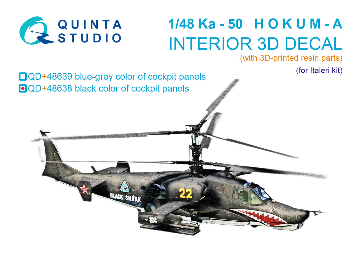 Quinta Studio QD+48638 1:48 Kamov Ka-50 (black panels) 3D-Printed & coloured Interior