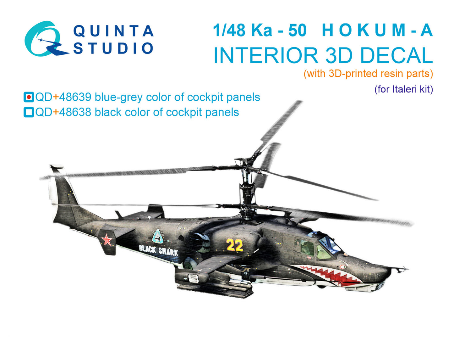 Quinta Studio QD+48639 1:48 Kamov Ka-50 (blue-grey panels) 3D-Printed & coloured Interior