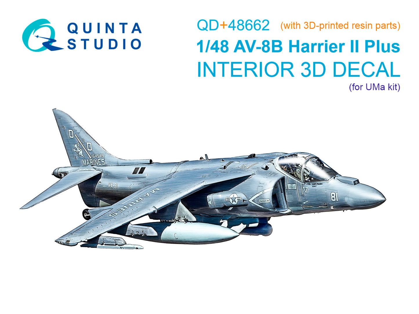 Quinta Studio QD+48662 1:48 AV-8B Harrier II Plus 3D-Printed & coloured Interior