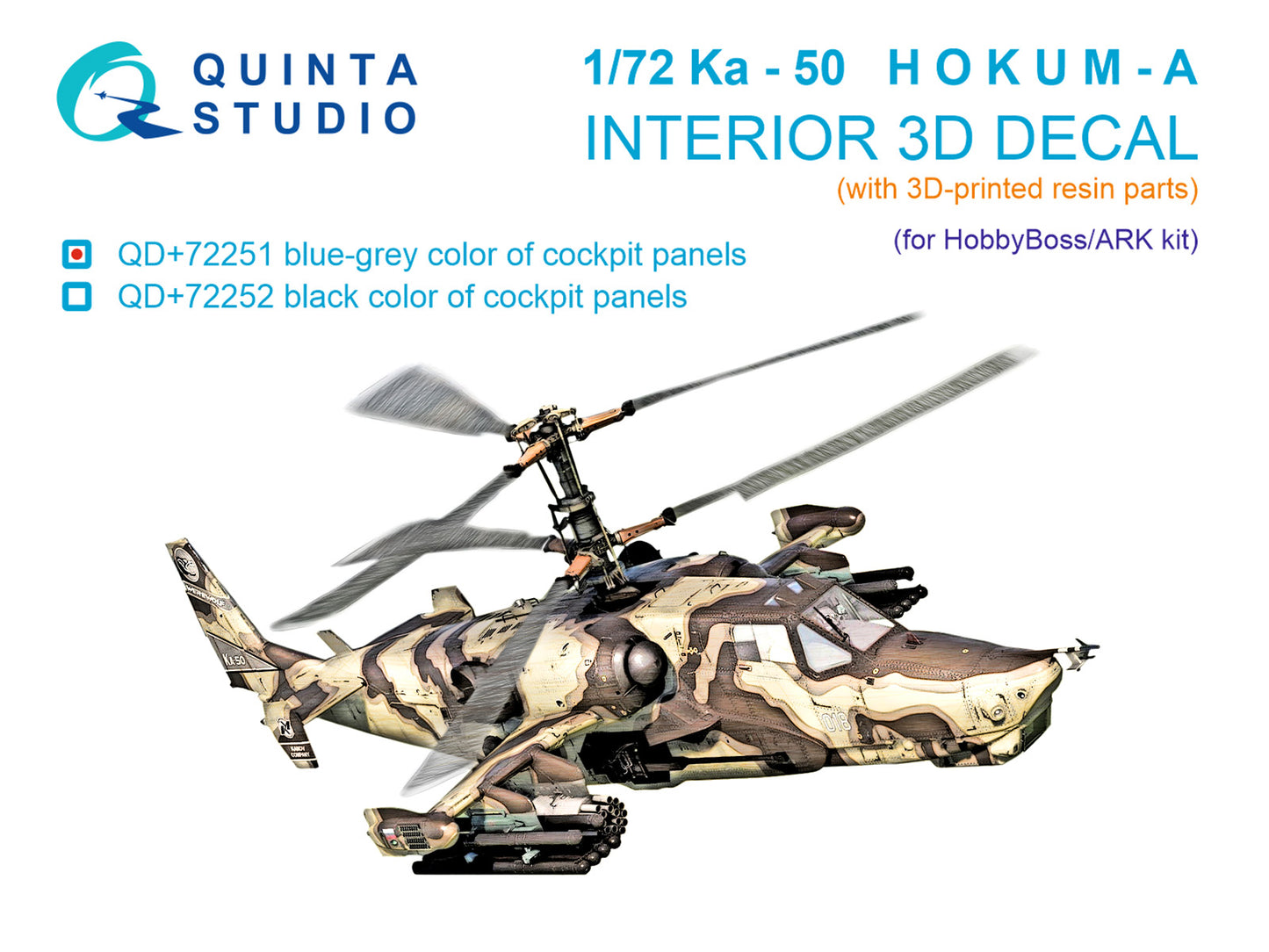 Quinta Studio QD+72251 1:72 Kamov Ka-50 (blue-grey panels) 3D-Printed & coloured Interior