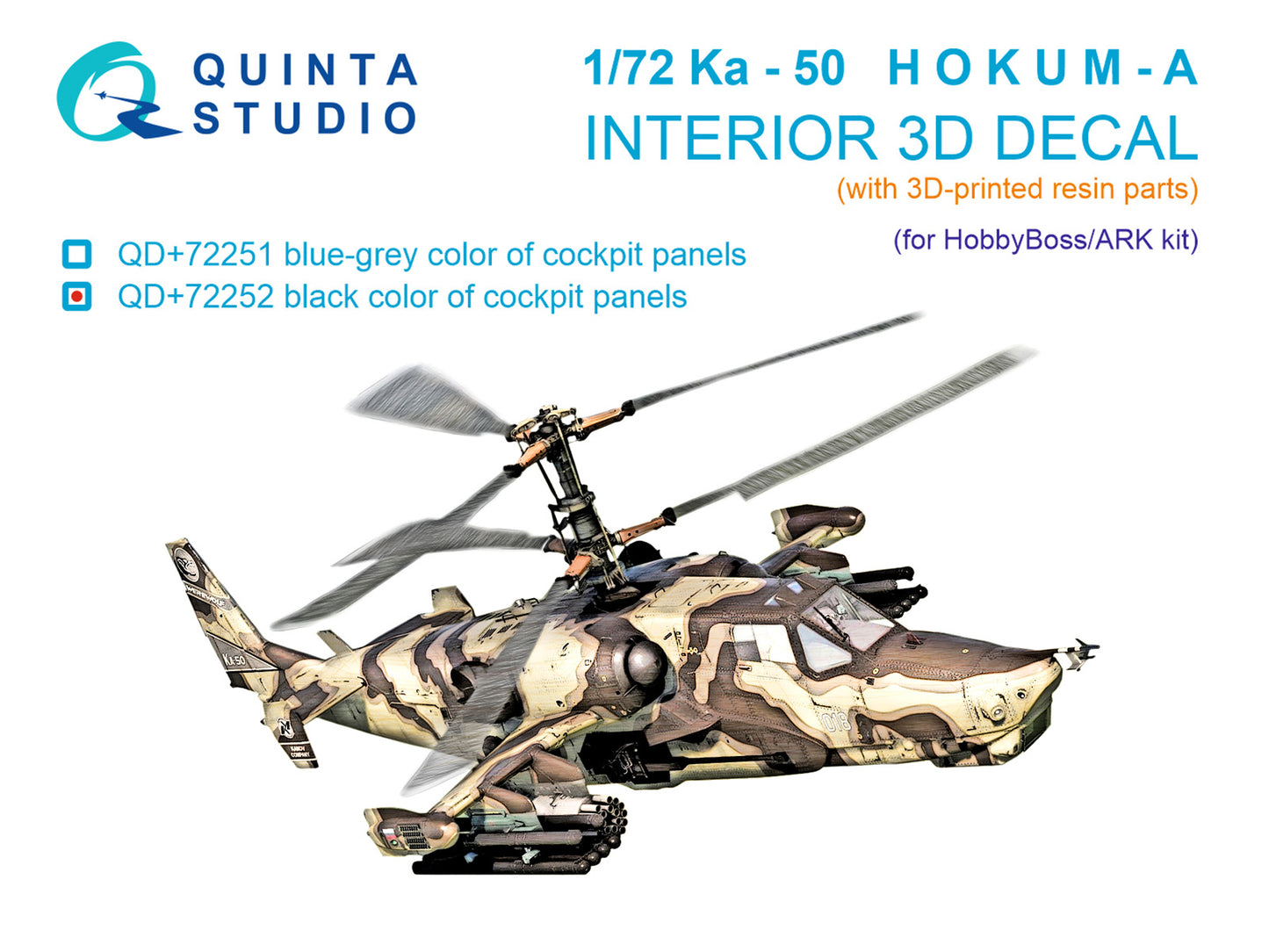 Quinta Studio QD+72252 1:72 Kamov Ka-50 (black panels) 3D-Printed & coloured Interior